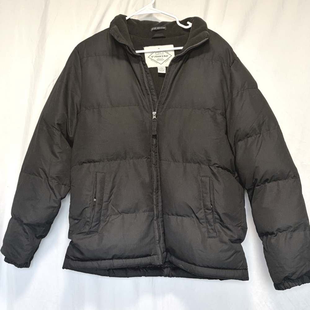 St. John's Bay Puffer Jacket‎ Quilted Water Resistant Black Fleece Lined Small